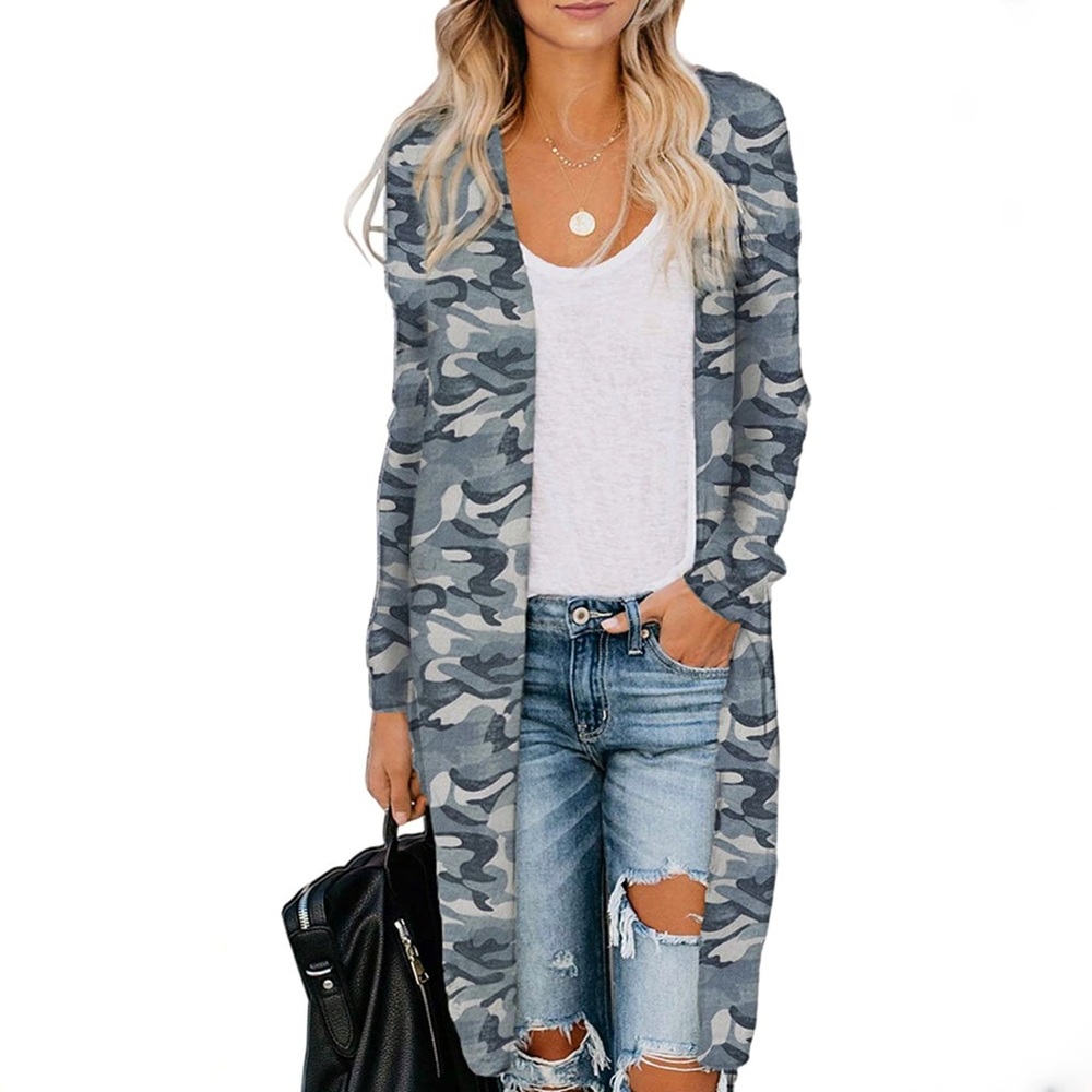 Blue Camo Print Long Cardigan | Size S